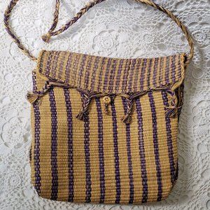 Vintage Bohemian Tropical Purple Straw Purse Bag